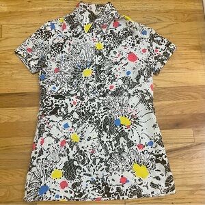Rare VTG 1980s Gailord Shirt Graphic Abstract‎ Splatter Print Pop Art Blouse 12